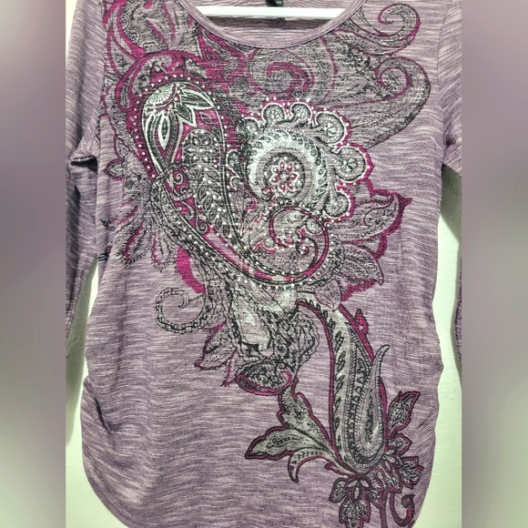 Style & Co Women's Purple Paisley Sequin Top Size Petite Medium - Picture 2 of 5